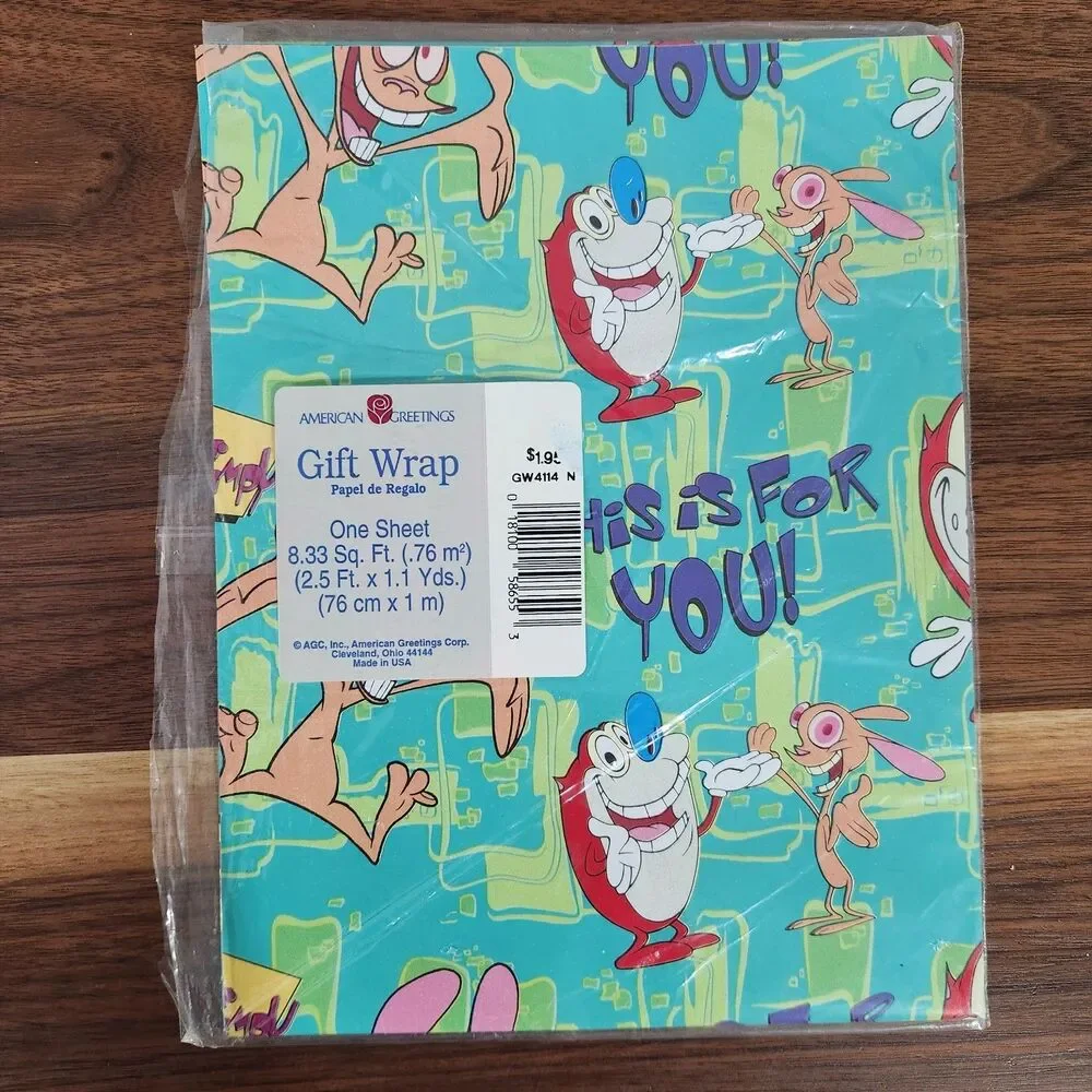 The Ren & Stimpy Show Vintage Gift Wrapping Paper 1 Sheet Retired Rare New